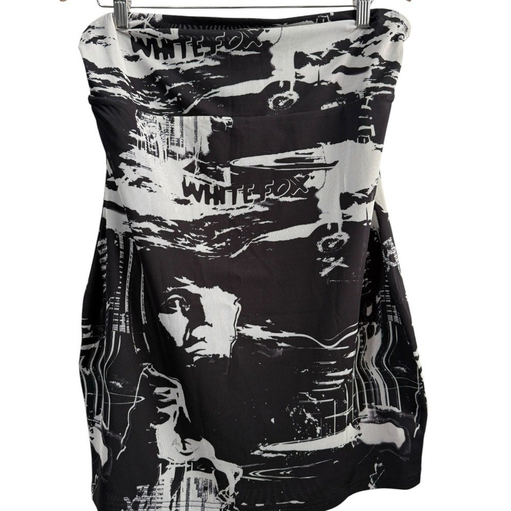 White Fox Get Closer Black / White Graphic Print Mesh Mini Tube Dress Size XL‎